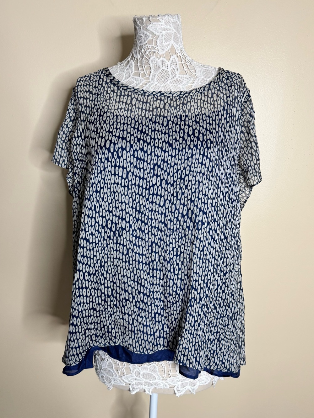 Eileen Fisher Ellipsis Printed Crinkle Silk Top with Camisole Blouse size 2X